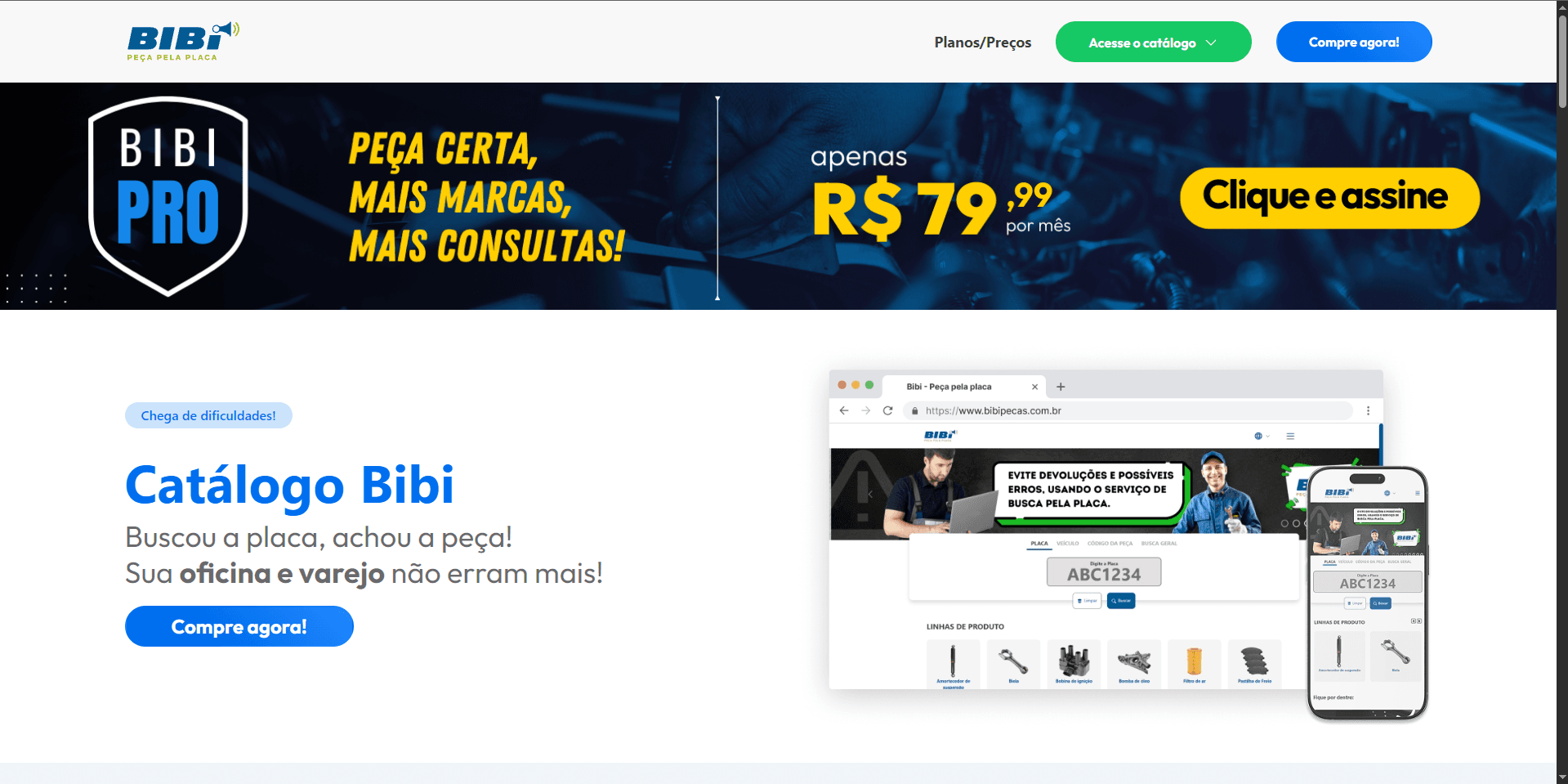 Primeira versão da landing page do Bibi